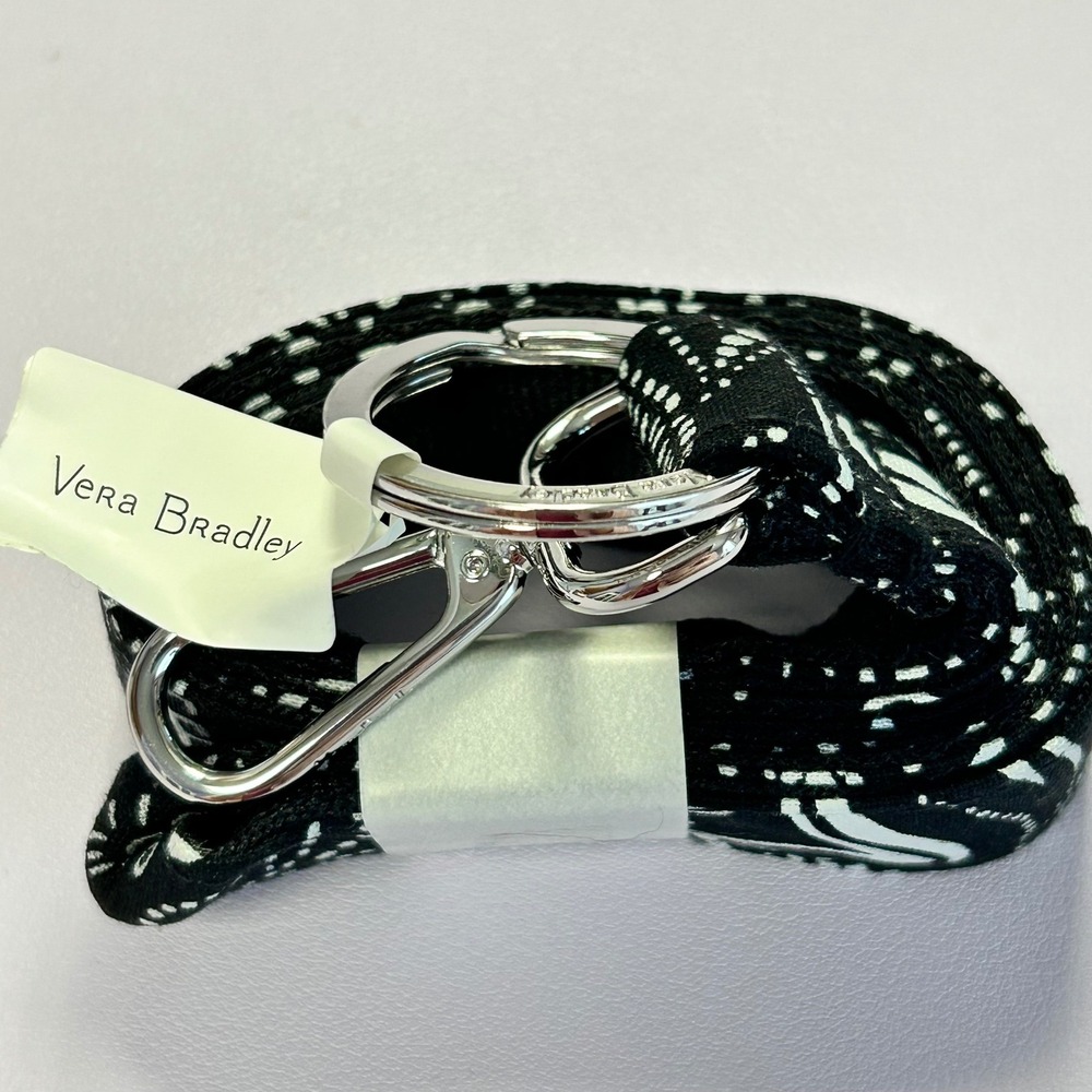 Vera Bradley Wide Lanyard Stellar Paisley Black White Cotton 28181-12209 NEW